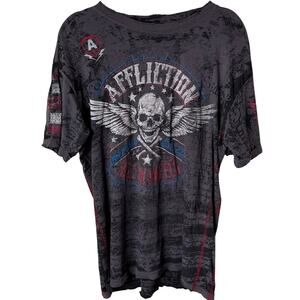Affliction Live Fast Skull Wings Graphic T Shirt Men's Large Black Tagless Biker